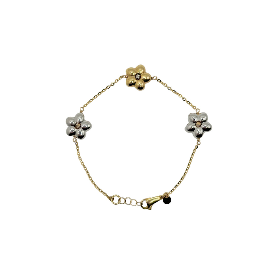 Bracciale margherite in oro giallo e bianco