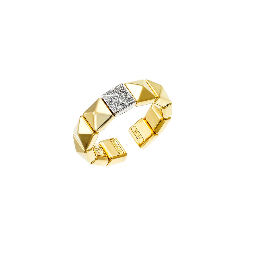 Anello in oro giallo e diamanti con elementi piramidali-Armillas Pyramis