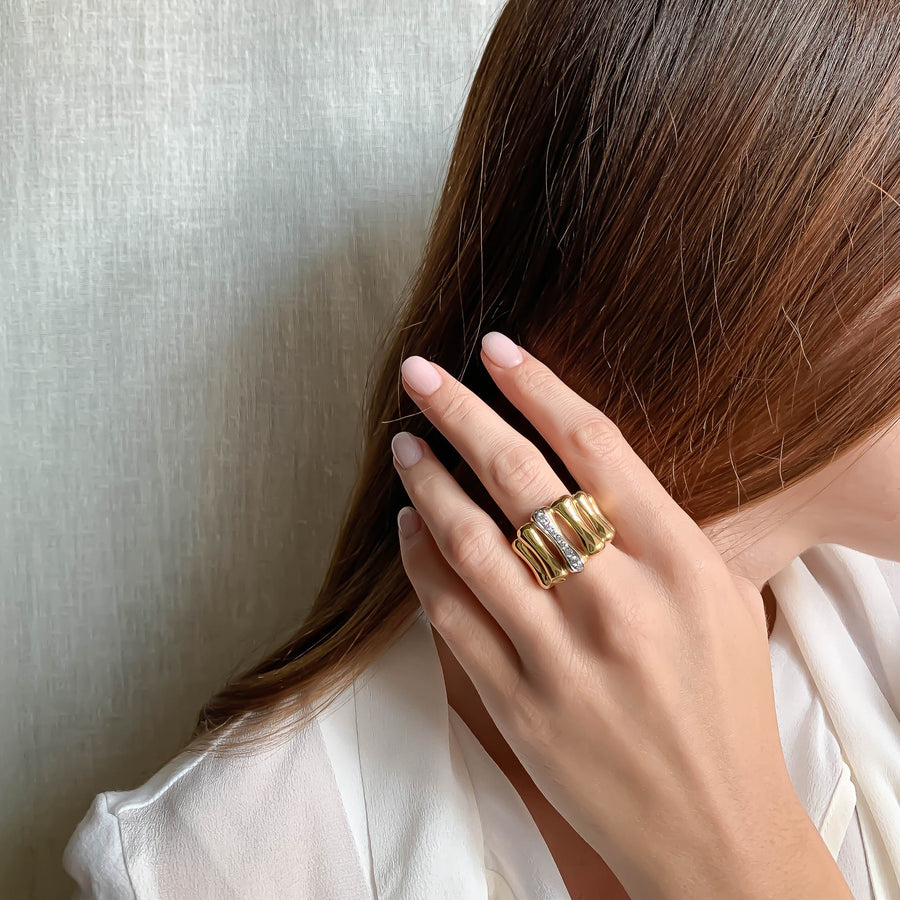 Anello a fascia in oro giallo e diamanti-Bamboo Over