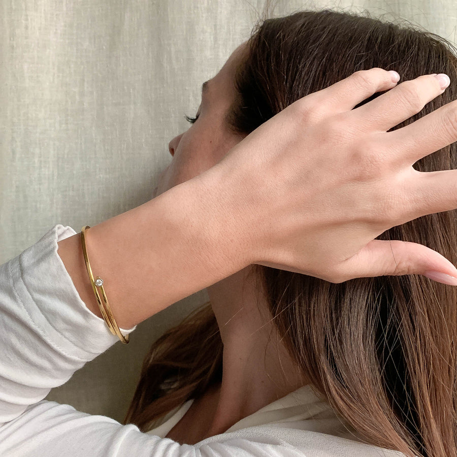 Bracciale rigido in oro giallo con diamante-Bamboo Diamond
