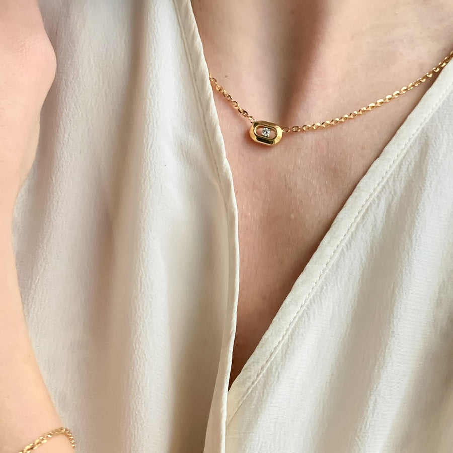 Collana in oro giallo con diamante centrale-Double Optima Chimento