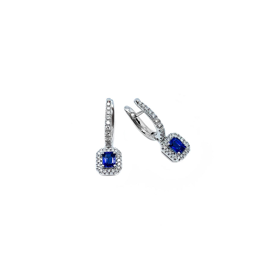 Orecchini in oro 14 carati con zaffiro blu, orecchini a Orecchini in oro 14 carati con zaffiro blu, orecchini a