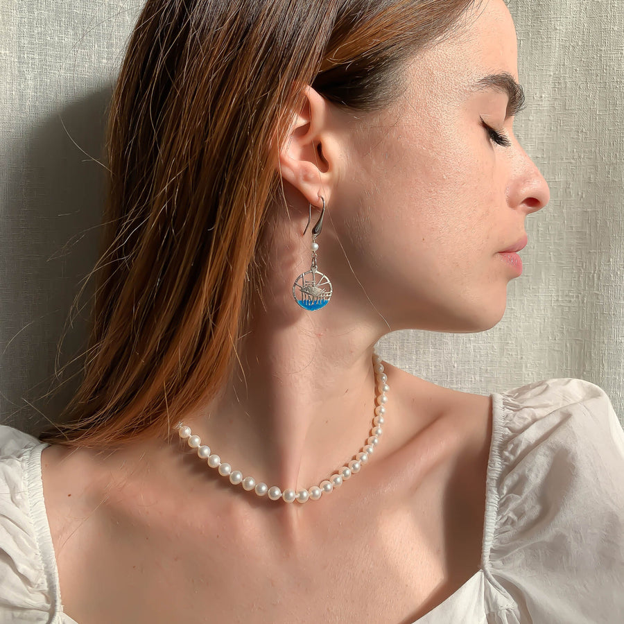 Orecchini pendenti Trabocco Abruzzese in argento smaltato e perla